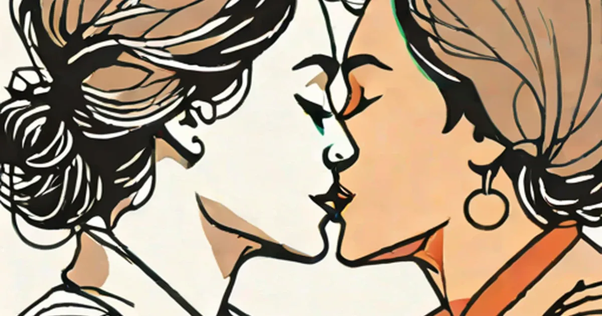 Stylized illustration of two people kissing