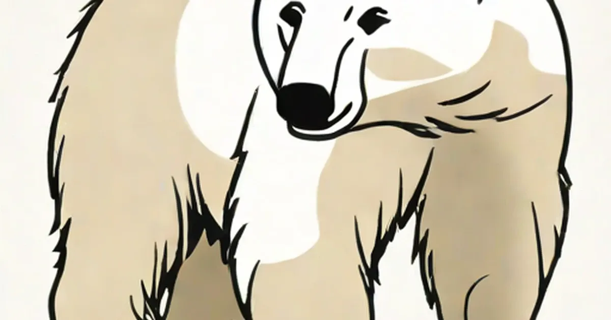 Illustrated polar bear cub with a black nose on cream background