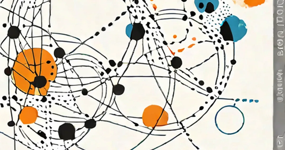 Network diagram with interconnected nodes in orange, black, and teal