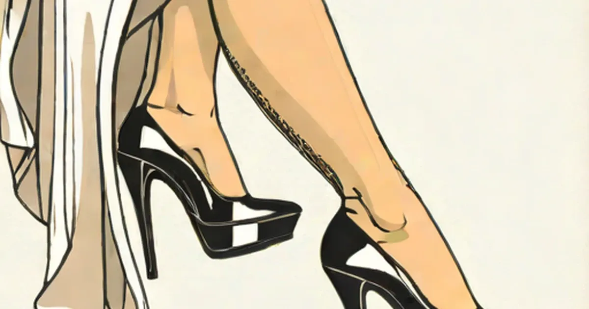 Illustration of legs in black platform high heels
