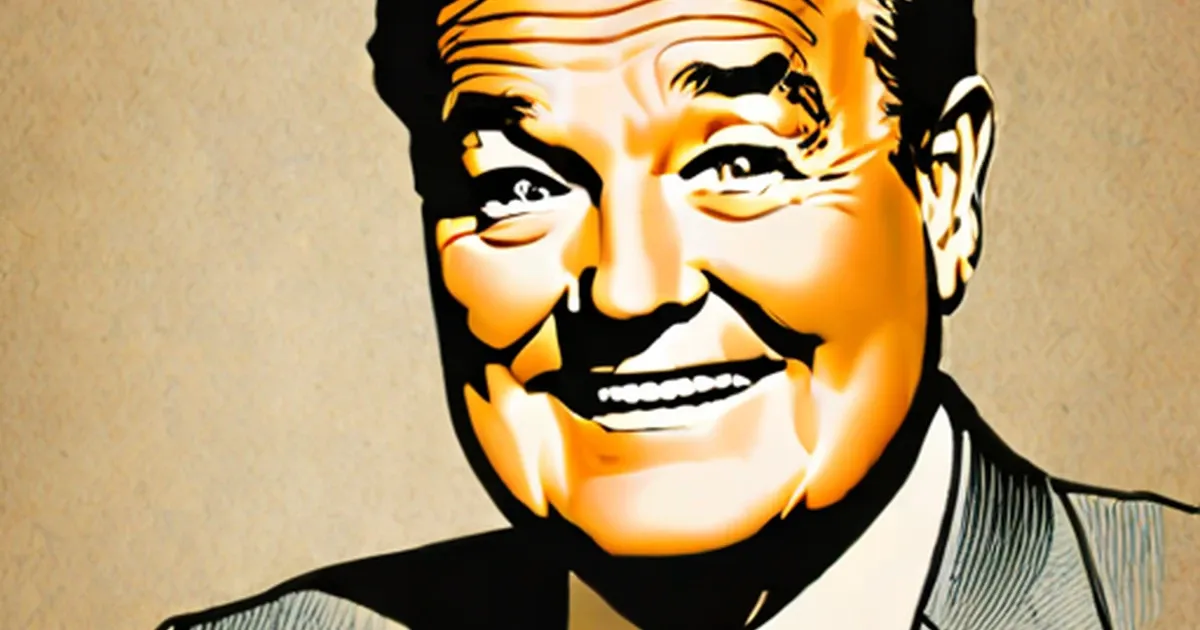 Bob Hope stylized portrait in warm orange with bold black outlines, grinning widely