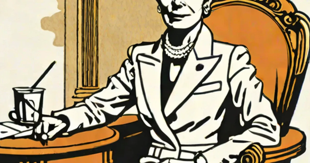 Onassis heiress in a cream blazer and pearls seated in an ornate chair