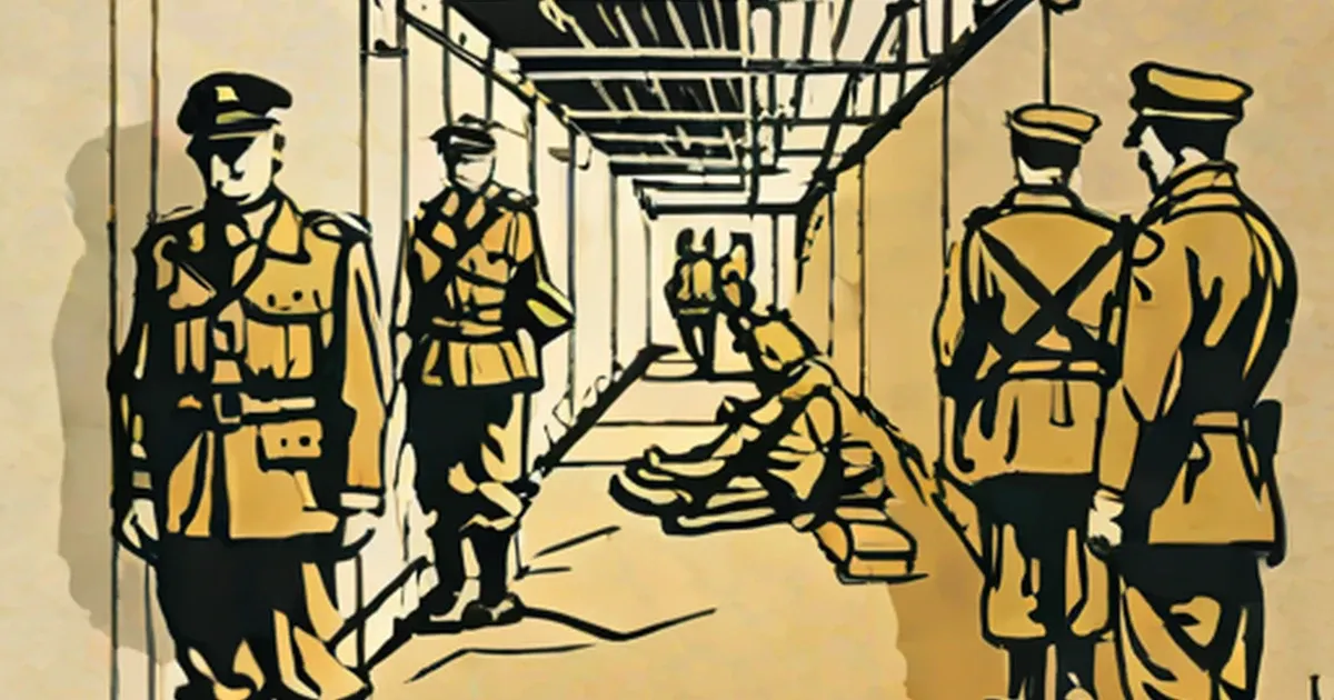Nazi soldiers in an underground concrete bunker corridor