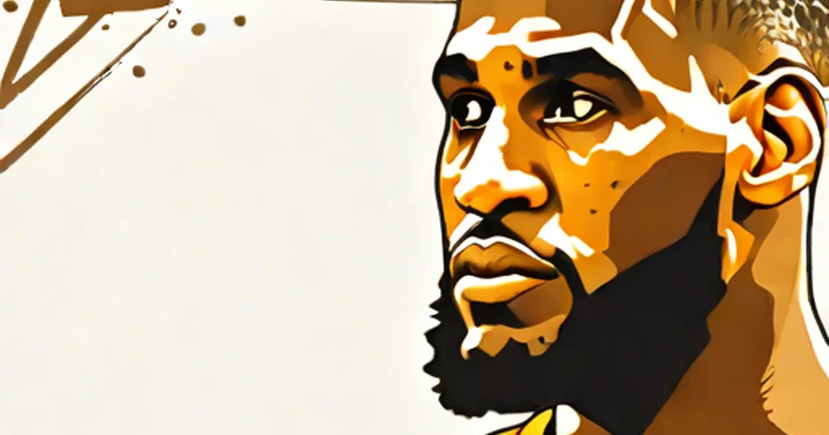 Stylized illustration of LeBron James in orange, brown, and black