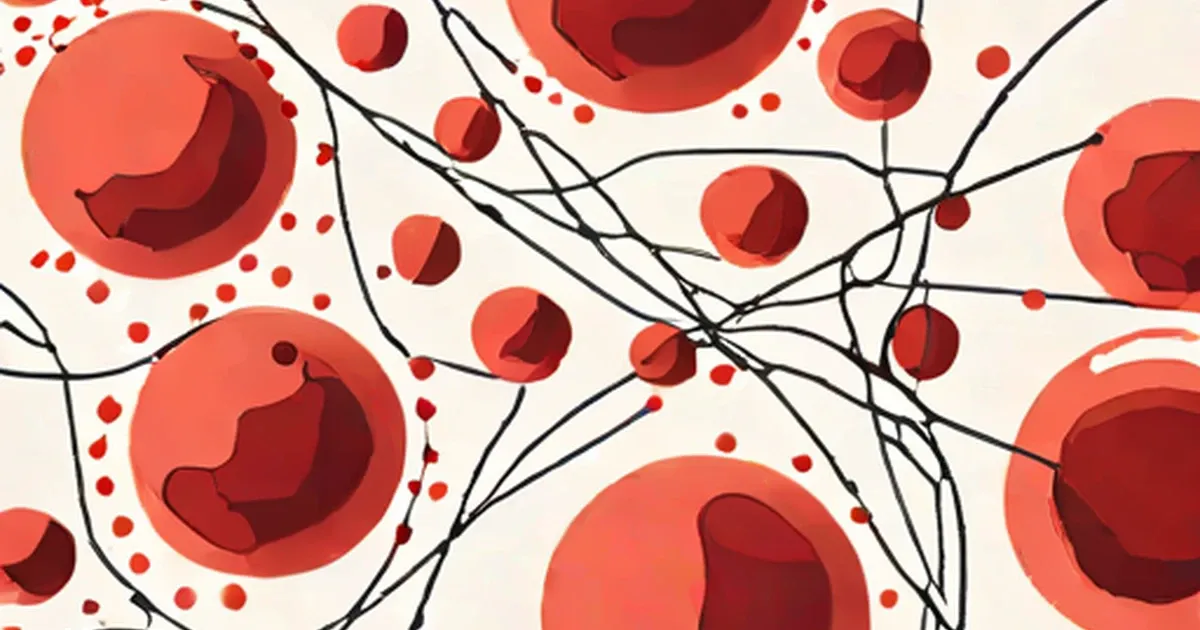 Illustration of red blood cells in a blood vessel network