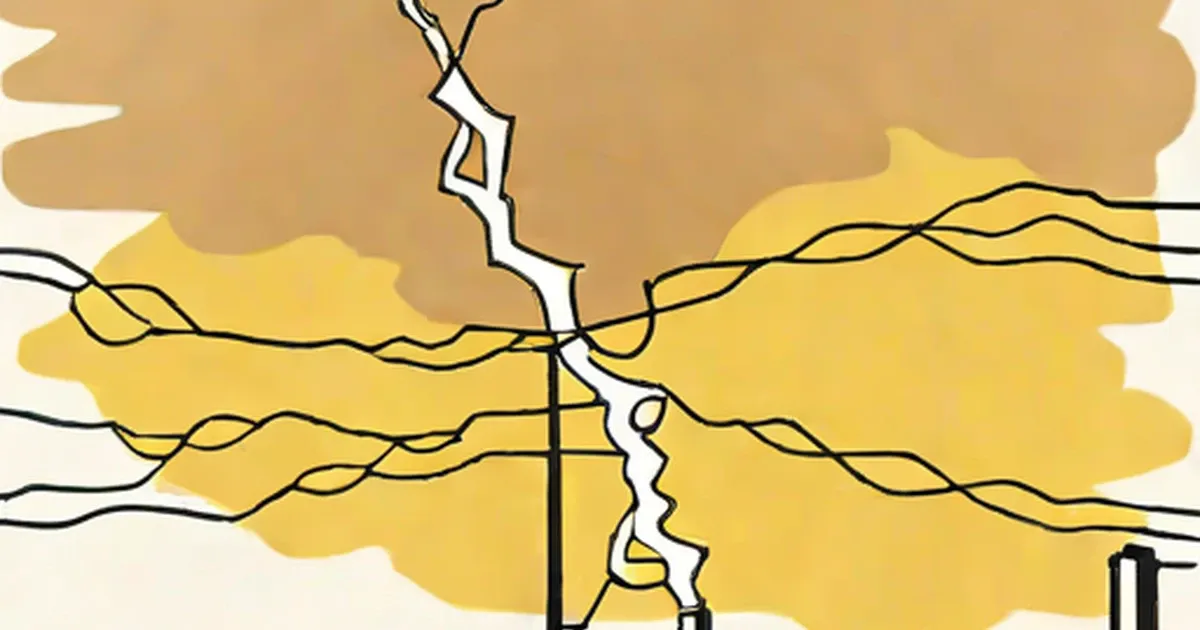 Multiple lightning bolts striking a pole during a storm