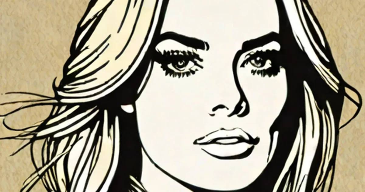 Lindsay Lohan in pop art style with dramatic makeup and long wavy blonde hair