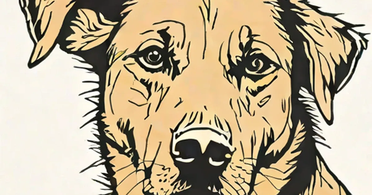 Tan dog with bold black facial markings