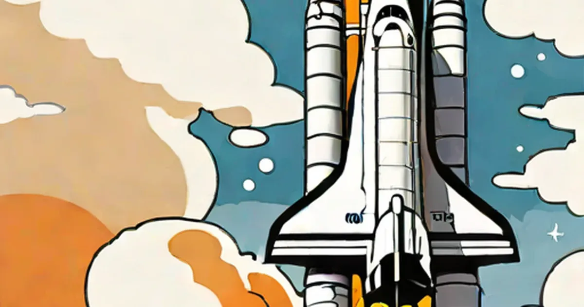 Space shuttle launching through clouds