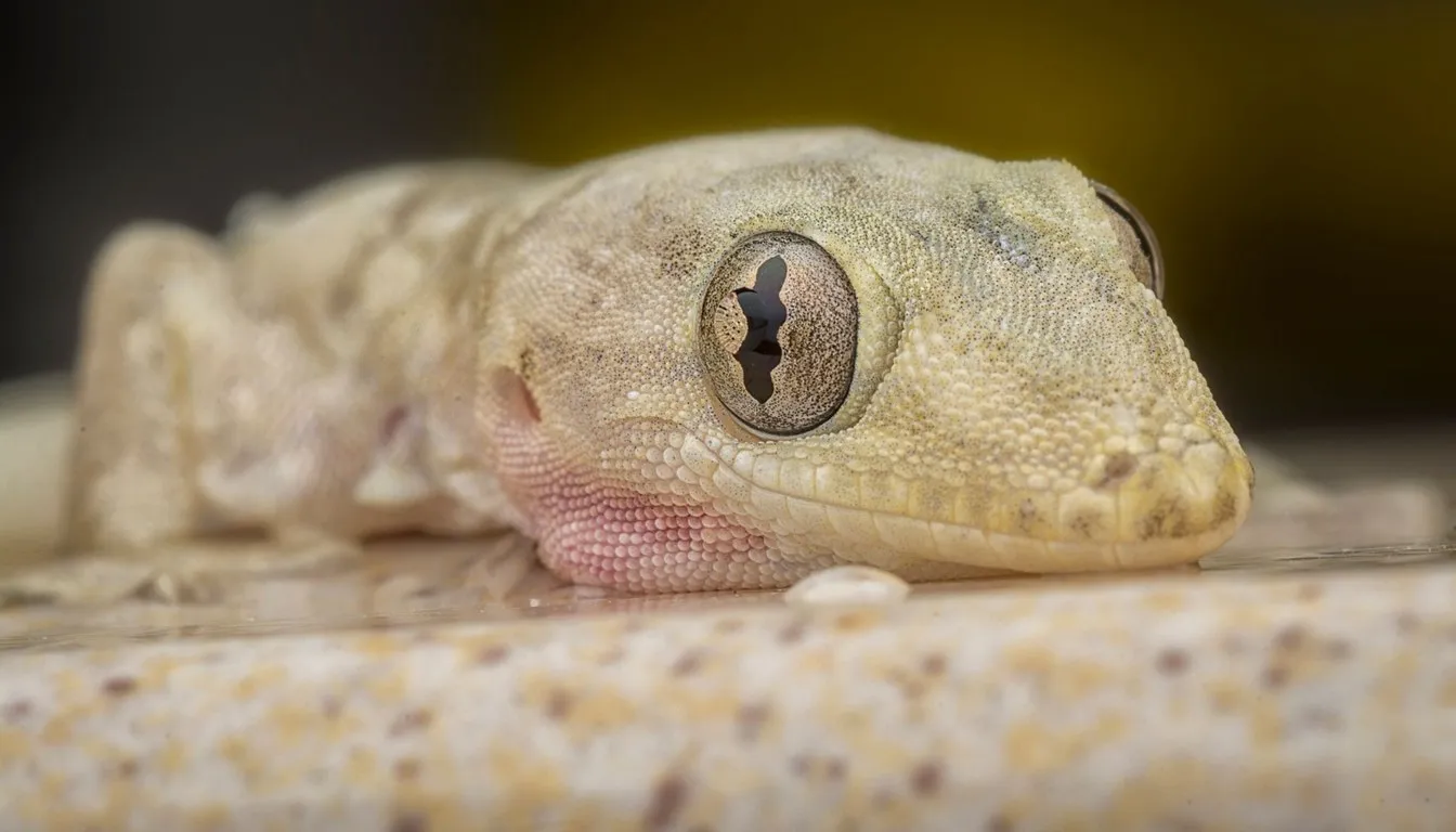 Close-up of a pale gecko's head and eye