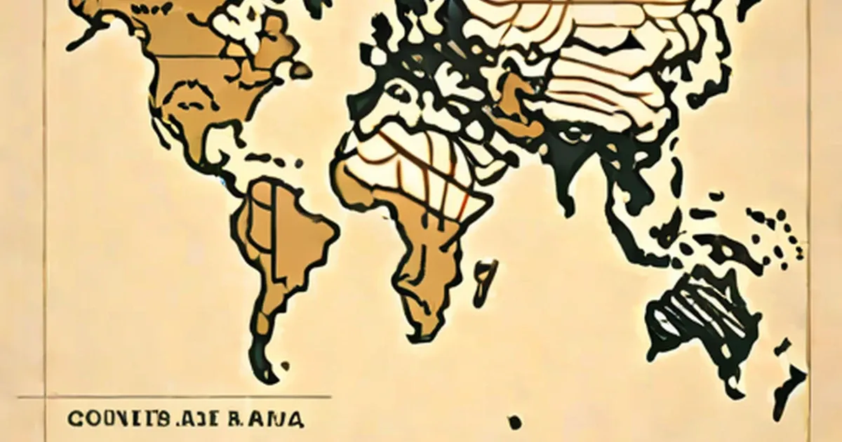 Vintage-style world map with Asia shaded in dark tones and other regions in tan