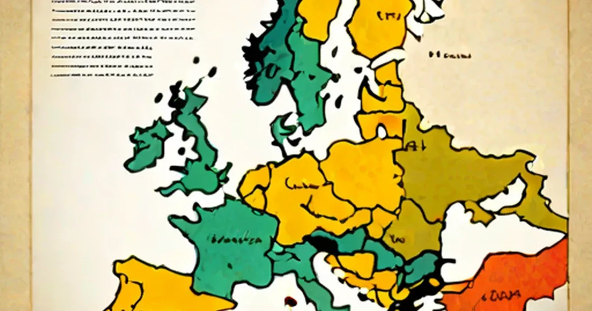 Colored map of Europe with countries outlined and labeled