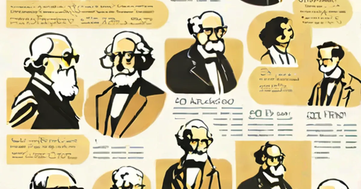 Illustrated portraits of scientists arranged in grid layout with yellow circular backgrounds