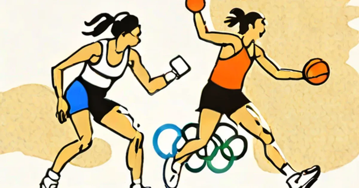 Relay runner and basketball player with Olympic rings