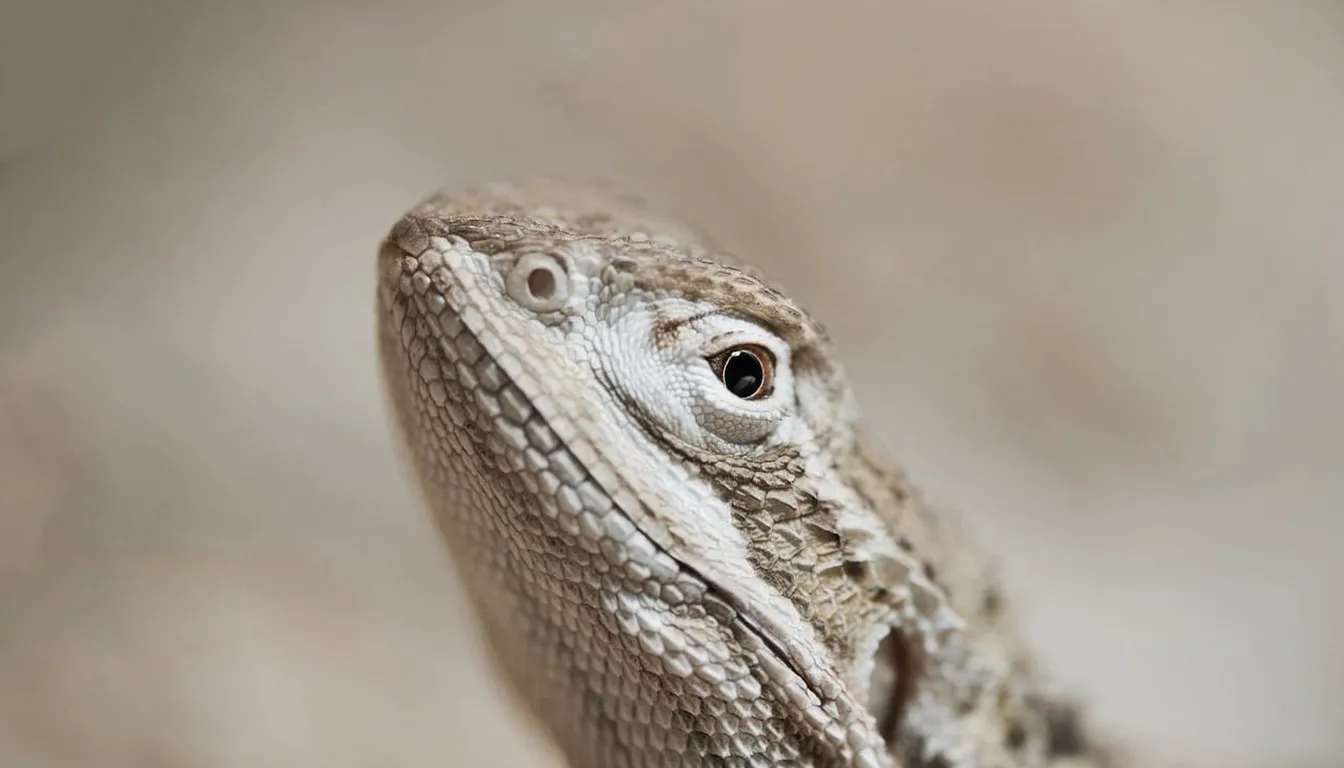 Close-up of a pale lizard's head in profile