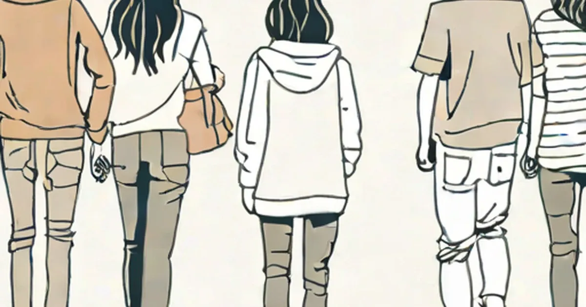 Illustrated figures standing with backs turned away from each other