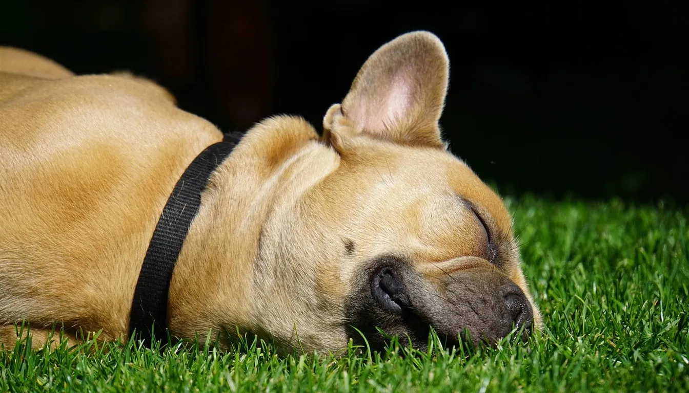 A dog sleeping peacefully on grass