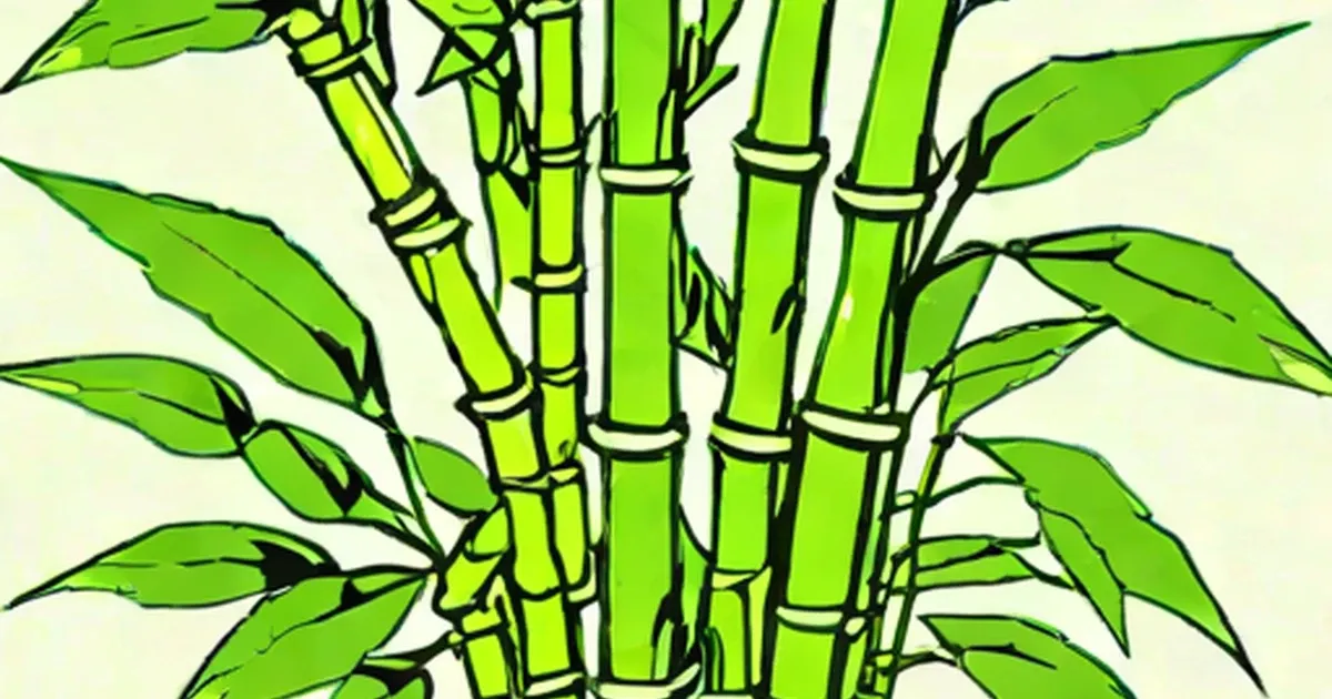 Green bamboo stalks with leaves illustrated with bold black outlines