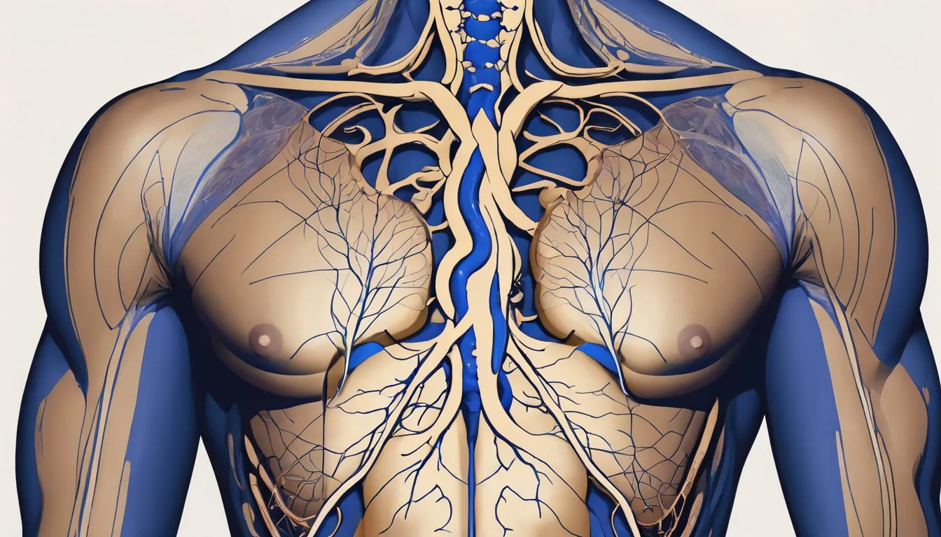Stylised illustration of the human lymphatic system showing nodes, vessels, and the spleen throughout the body.