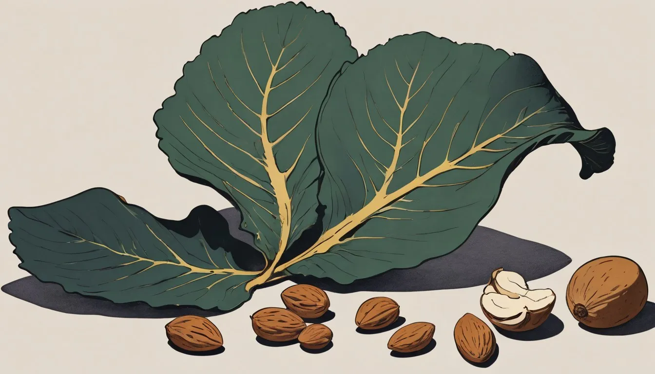 Leafy greens, almonds, and a mineral tablet arranged near a stylized bone shape, symbolizing magnesium's role in women's