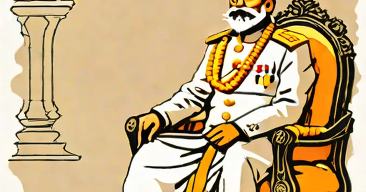 Maharaja Sawai Jai Singh II in white military uniform with gold insignia, seated in ornate chair