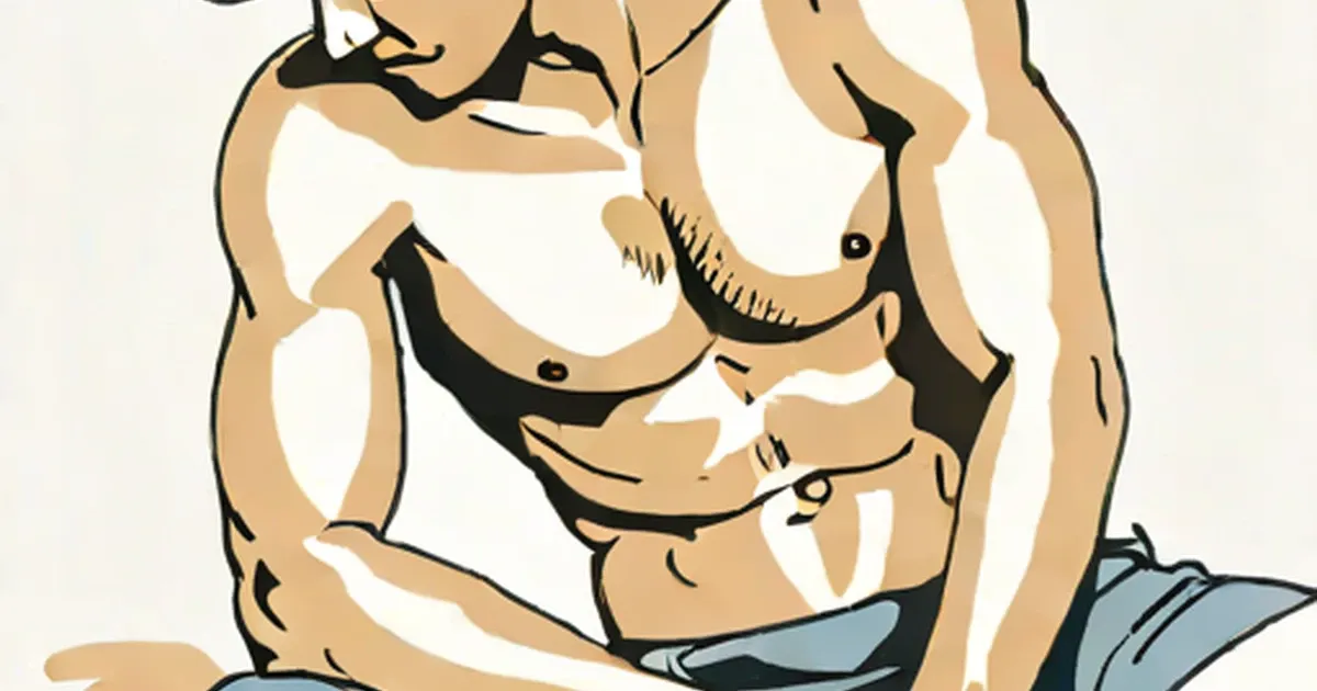 Illustration of a shirtless man with defined abdominal muscles