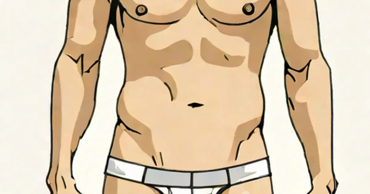 Illustration of man in white thong underwear