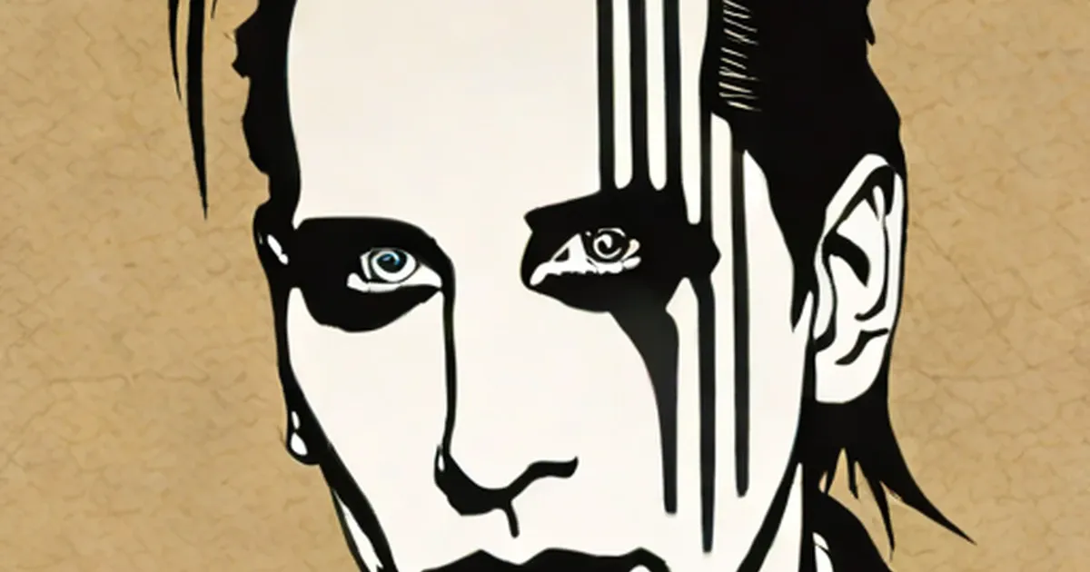 Illustration of a man with black and white stage makeup and a blue spiral eye design