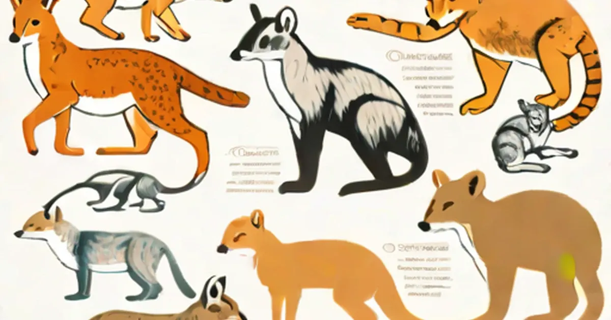 Collection of illustrated marsupials including quokkas, possum, wombat, and ring-tailed animal
