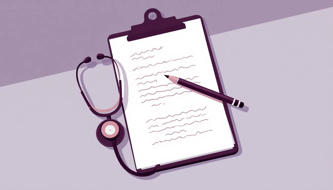 A clipboard with a hospital chart, pencil, and stethoscope, representing the bedside notes where AMS shorthand appears