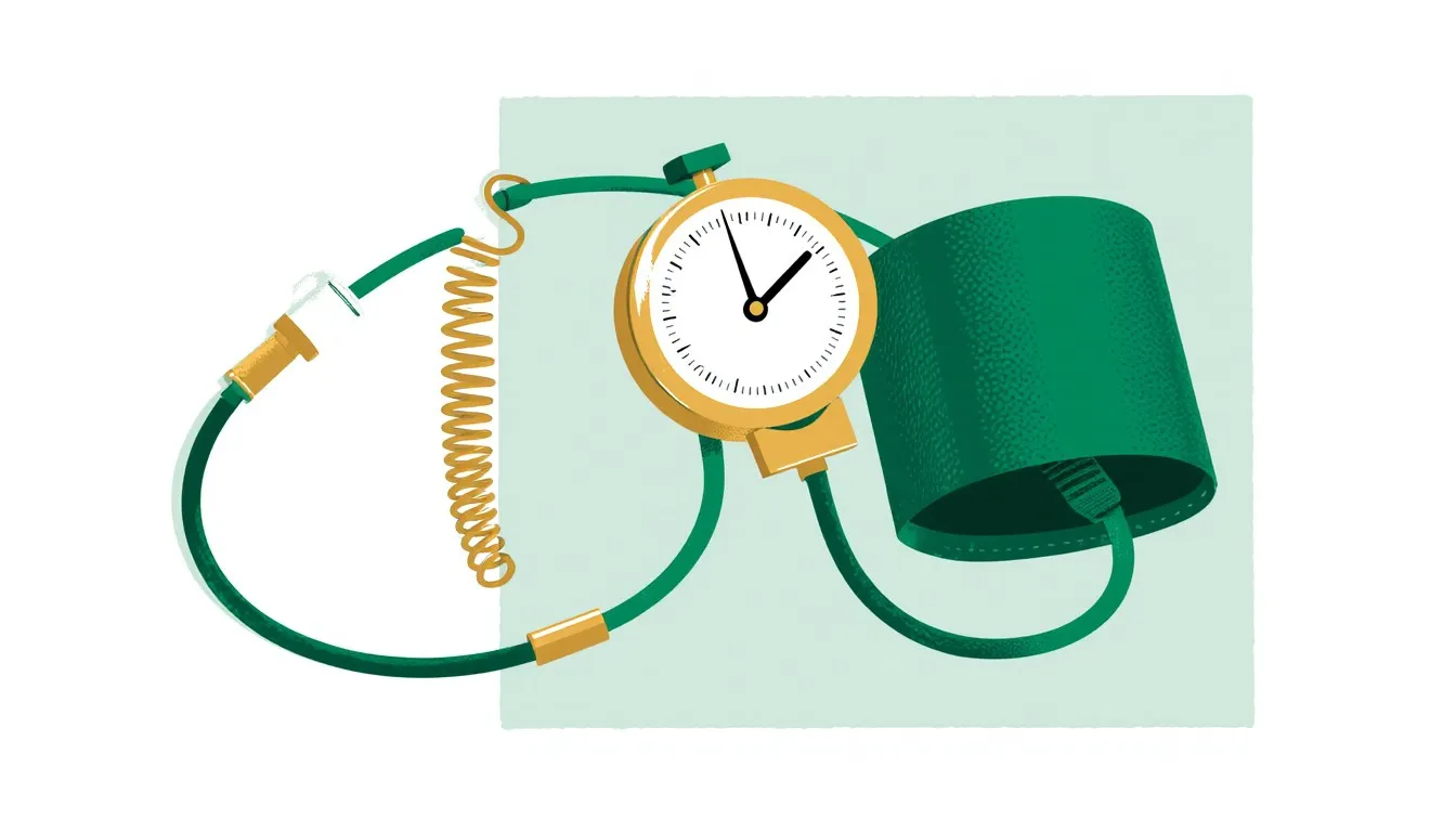 An illustrated blood pressure cuff and gauge, representing the reading behind the HTN abbreviation on medical charts