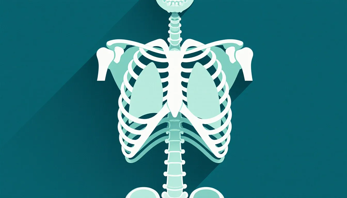 Stylized illustration of a chest X-ray showing the ribcage and lungs