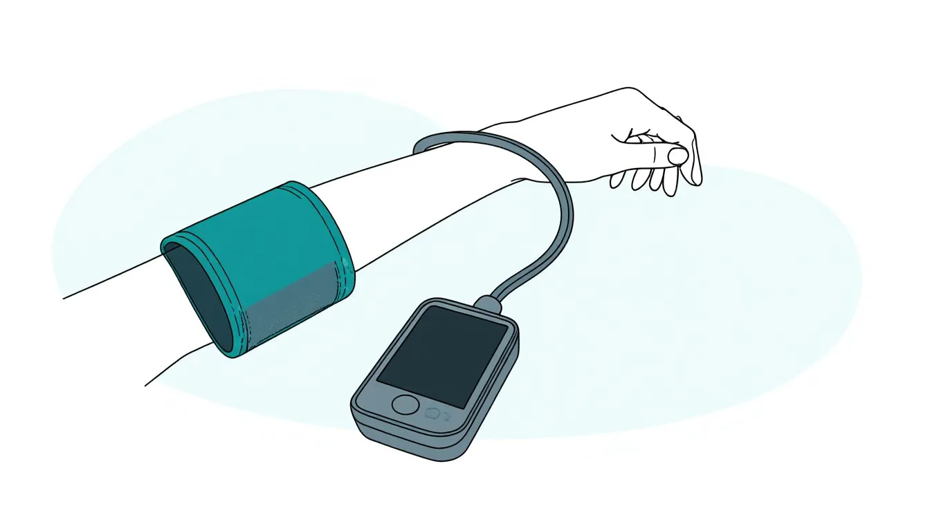 A home blood pressure monitor with its arm cuff and display, illustrating how systolic readings are measured.