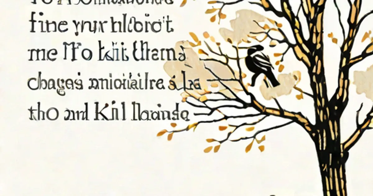 Mockingbird perched on a bare branch with golden leaves and text overlay