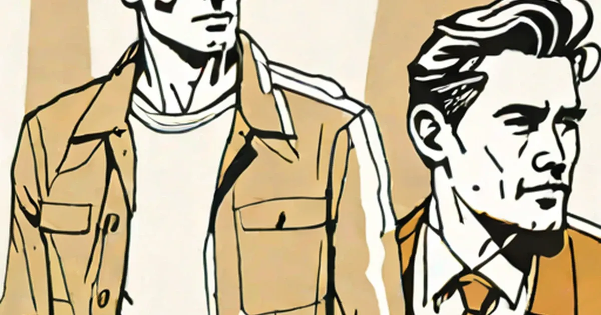 Three illustrated men in tan jackets rendered in comic book illustration style