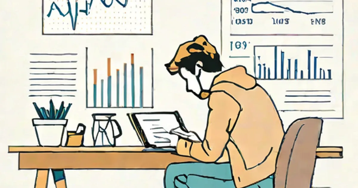 Person at desk with dark storm cloud overhead surrounded by data visualizations