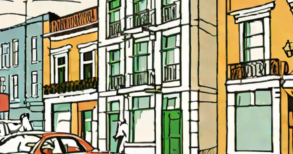 Colorful colonial buildings with yellow, blue, and green facades on a street