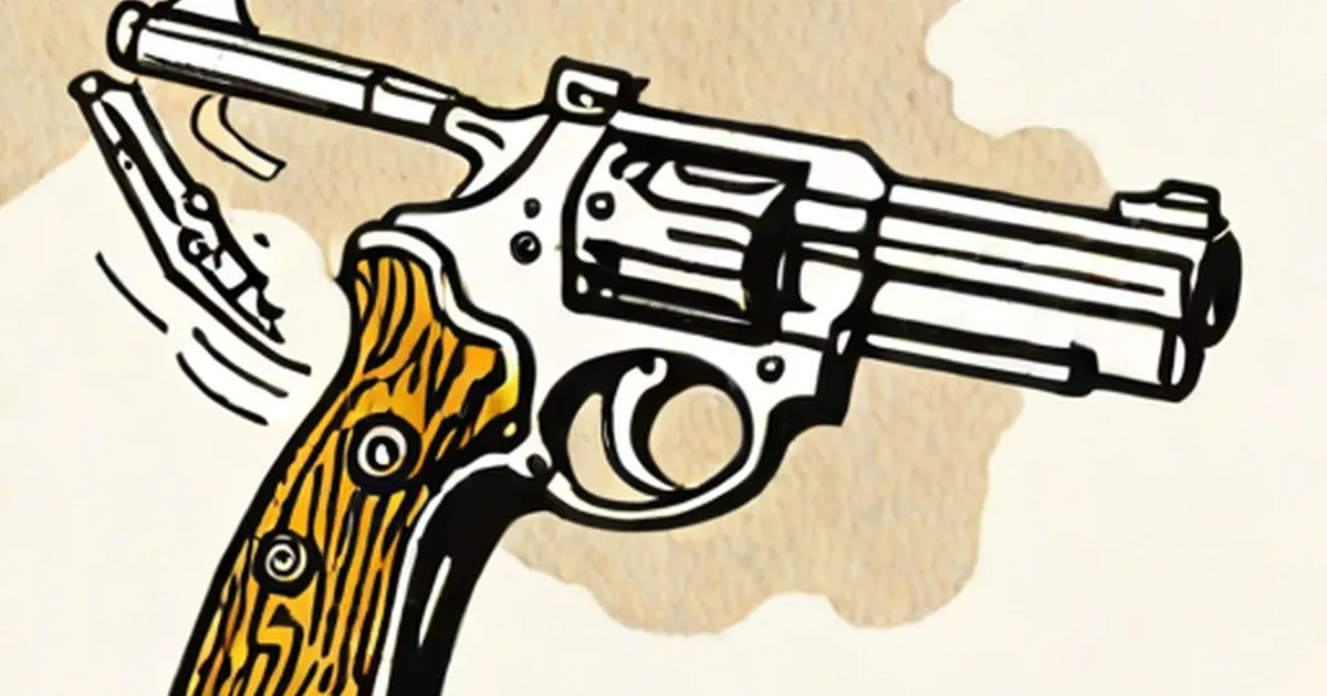 Illustration of a revolver and slingshot side by side