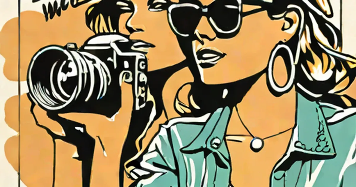 Illustrated women with cameras and sunglasses on an orange background
