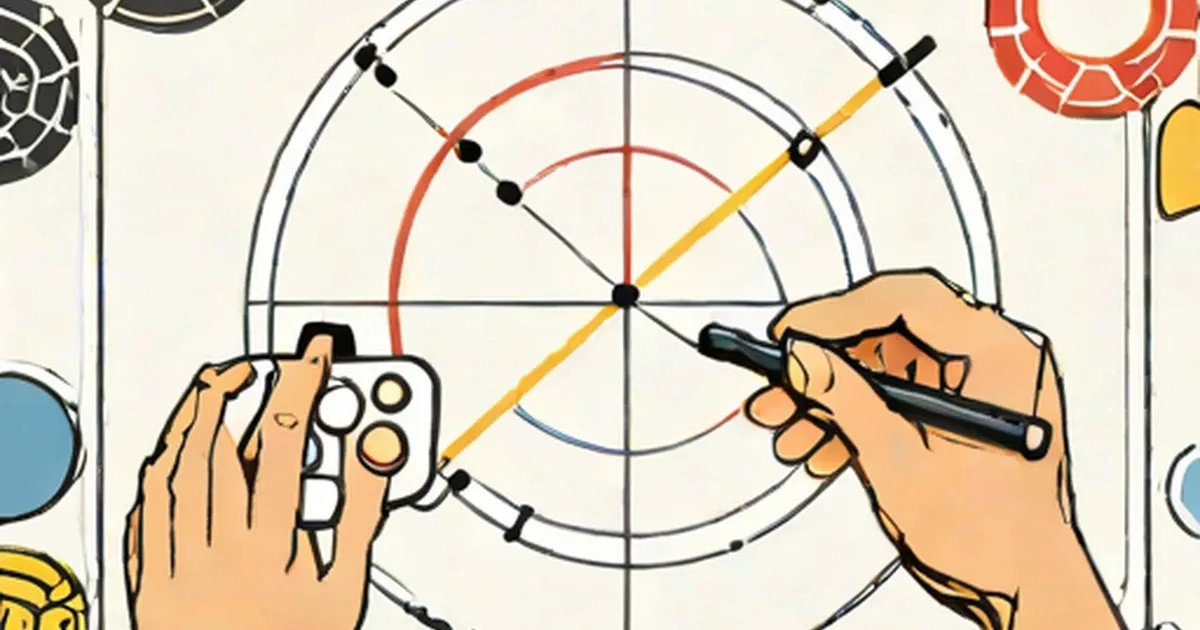 Hands drawing on geometric targets with a pen and holding a fidget game toy