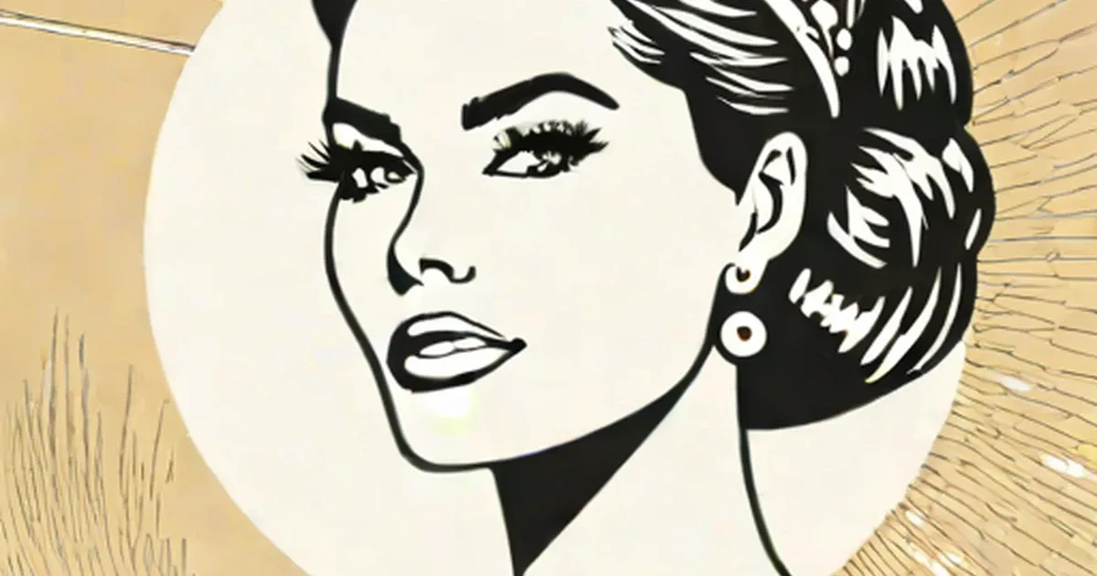 Woman’s face rendered as a bold line drawing against a cream and gold background