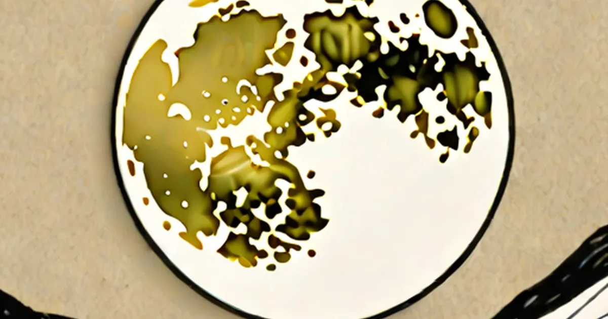 Moon’s surface illustration showing craters and topography in gold and tan