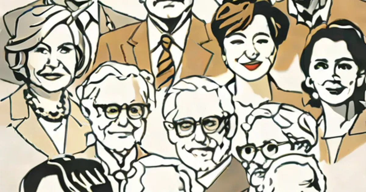 Stylized line drawings of various fictional characters