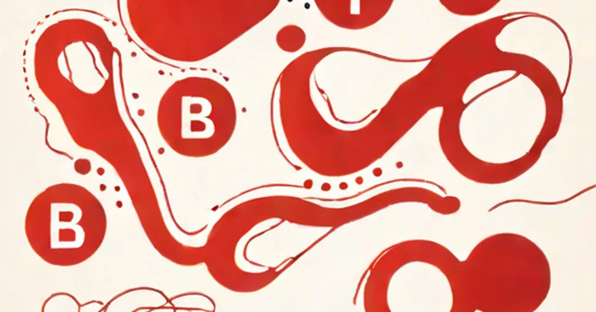 Stylized red blood cells with B antigen markers on cream background