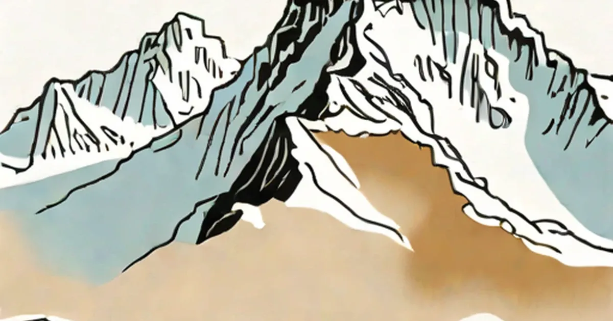 Illustrated snow-capped mountain peaks with multiple summits