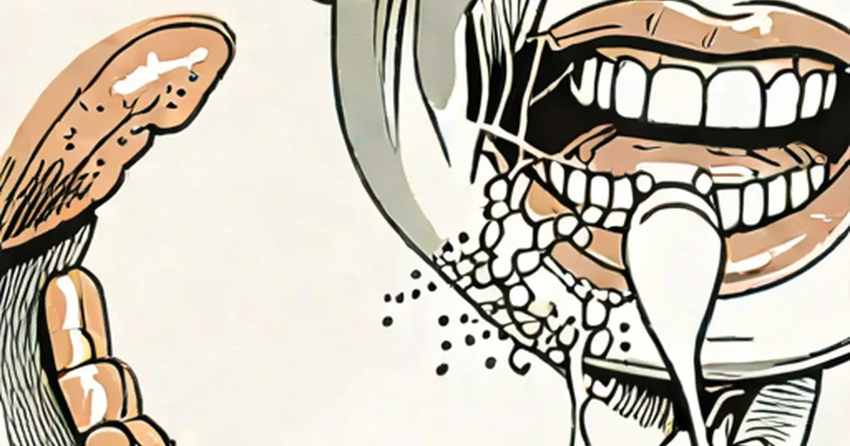 Anatomical diagram showing white growths and lesions in the mouth