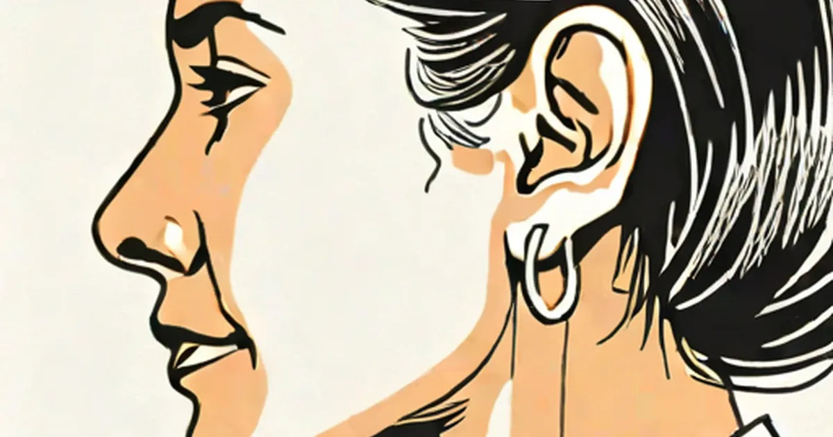 Sketch of a person in profile with hand near ear