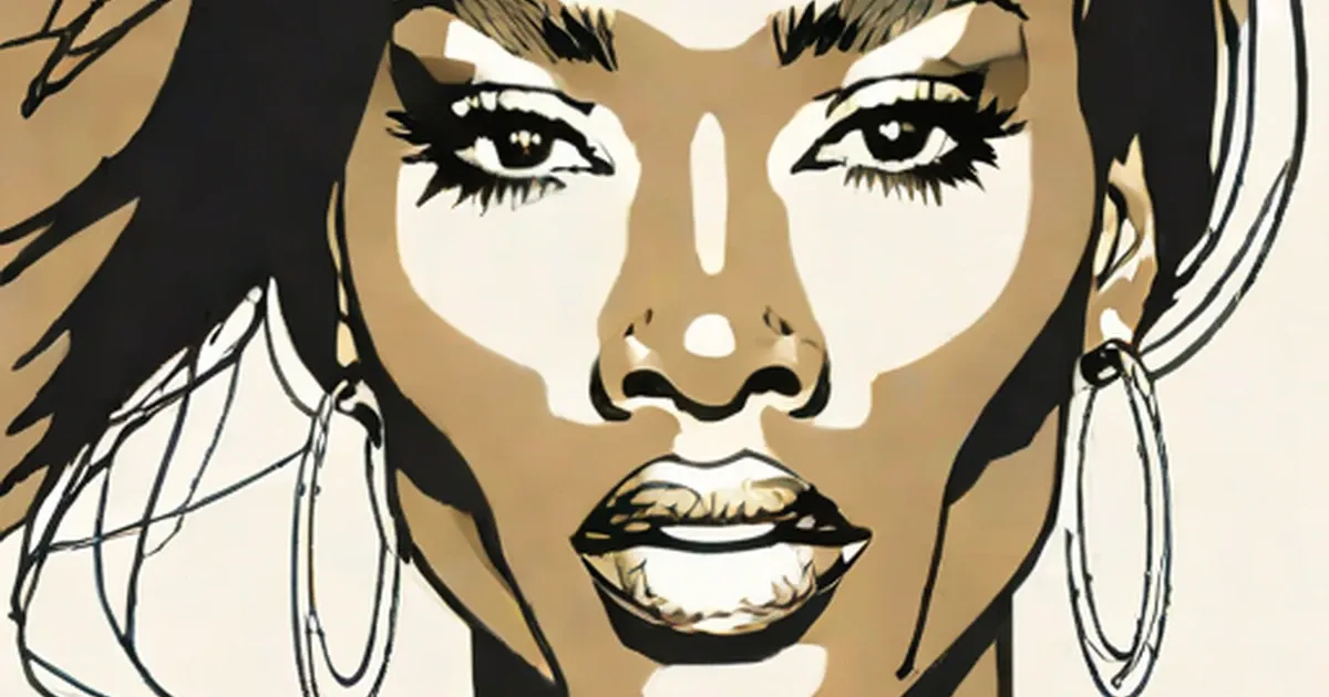 Pop art illustration of Naomi Campbell with dramatic eye makeup and hoop earrings