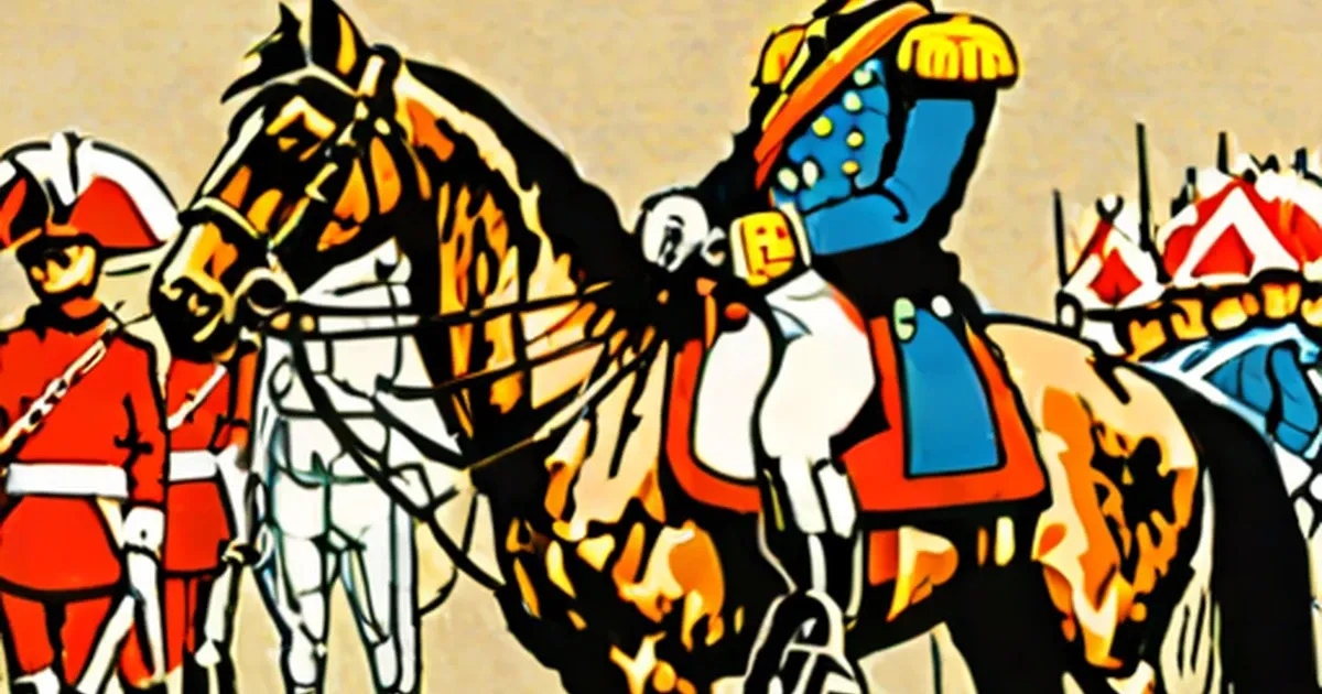 Napoleon Bonaparte on horseback in military uniform with gold trim