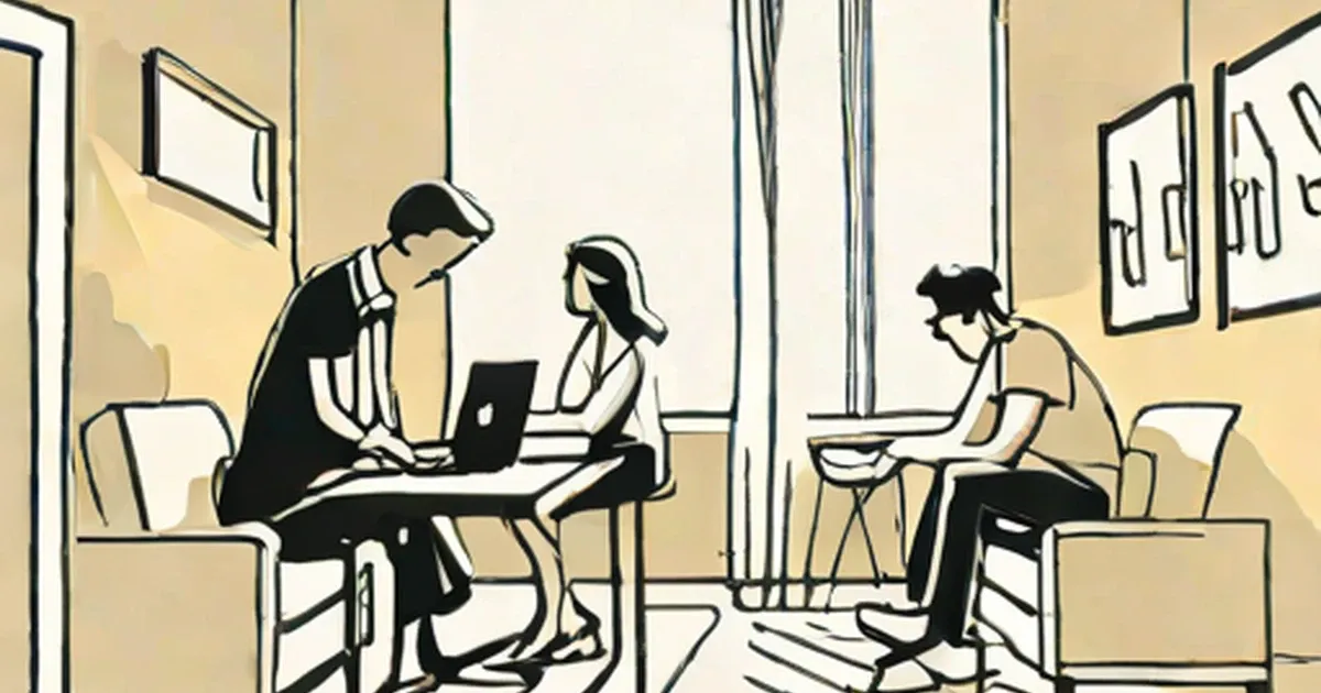 Writers at desks in a minimalist office illustration with yellow and black tones